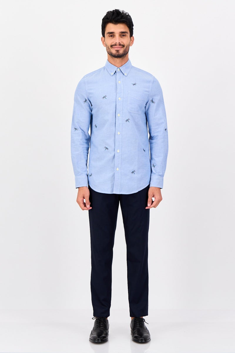 Chaps Men Regular Fit Embroideed Long Sleeve Casual Shirt, Blue - Image 4